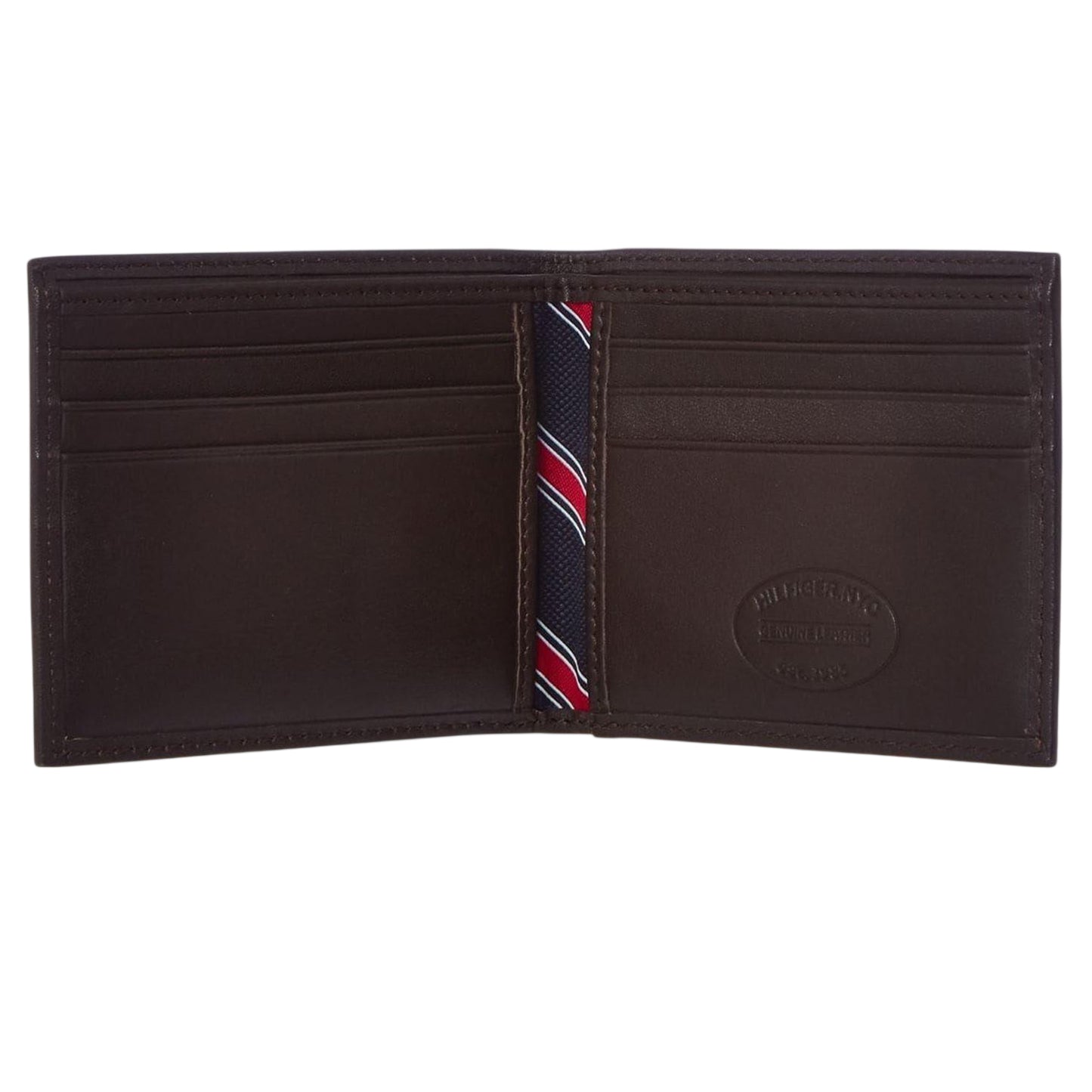 Brown - Side - Tommy Hilfiger Eton Bifold Leather Embossed Everyday Wallet