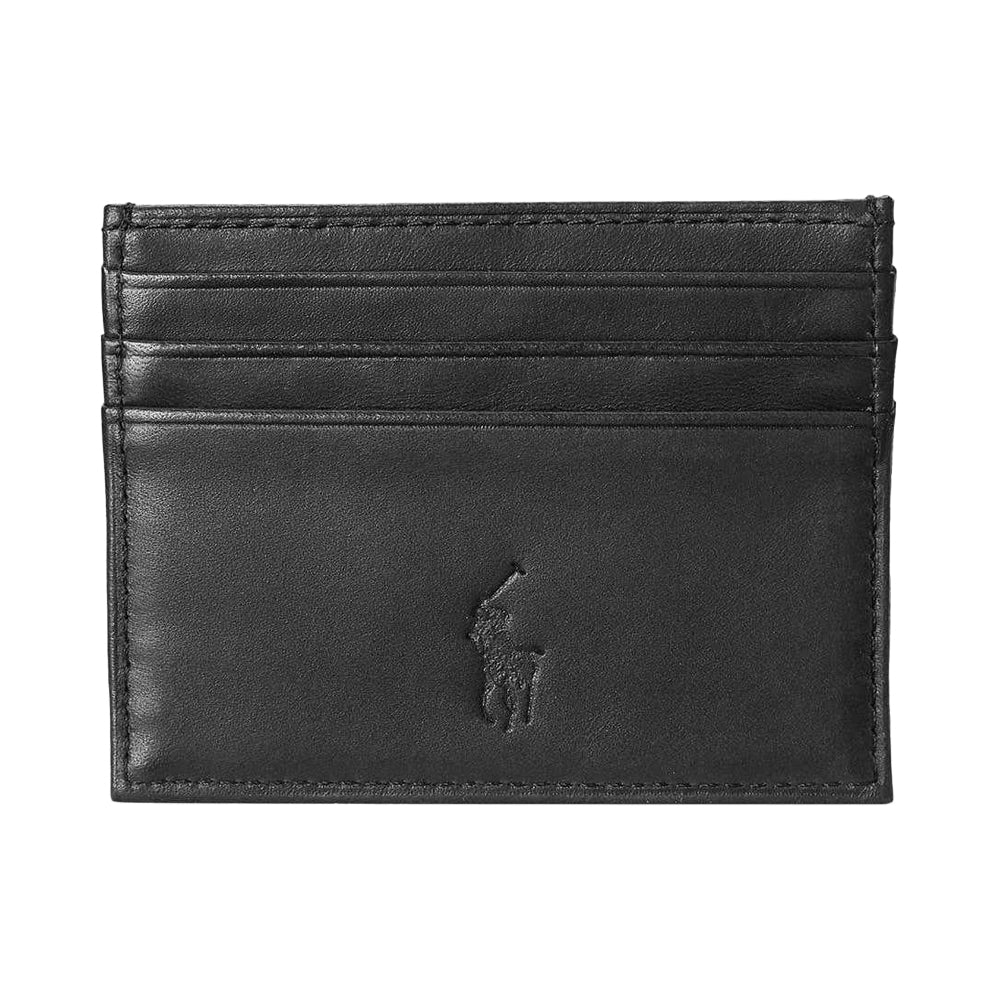 Black - Back - Ralph Lauren Polo Text Logo Leather Card Holder