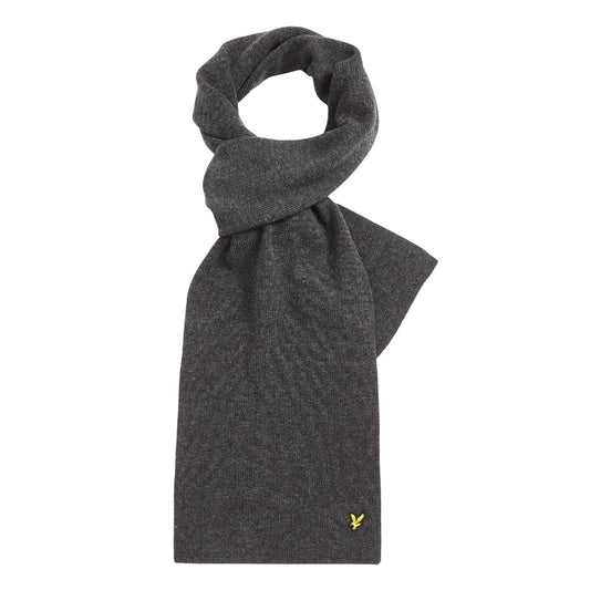 Grey - Front - Lyle & Scott Logo Lambswool Blend Ribbed Scarf