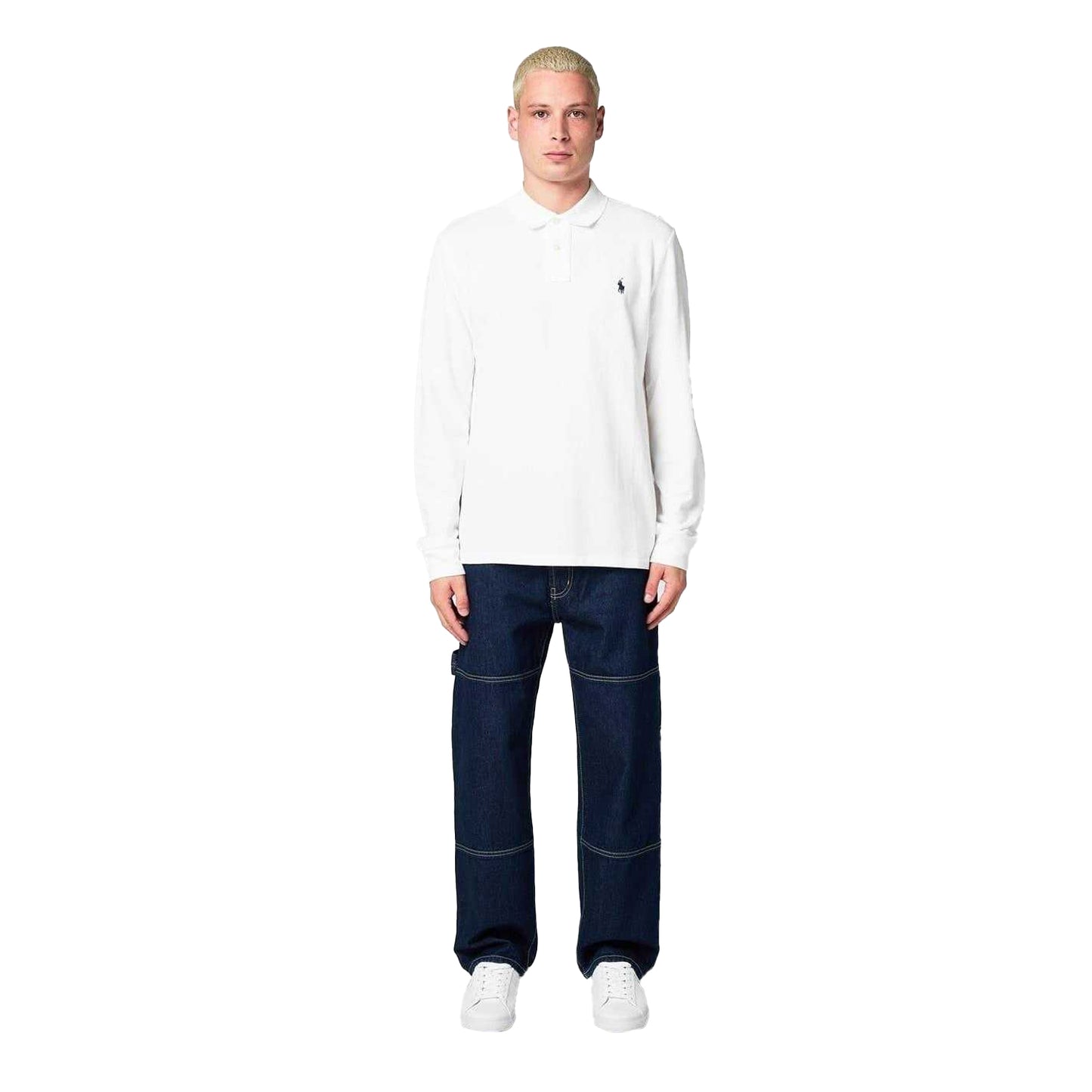 White - Pack Shot - Ralph Lauren Mens Cotton Slim Long-Sleeved Polo Shirt