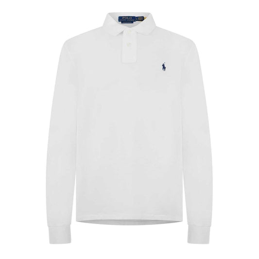 White - Front - Ralph Lauren Mens Cotton Slim Long-Sleeved Polo Shirt