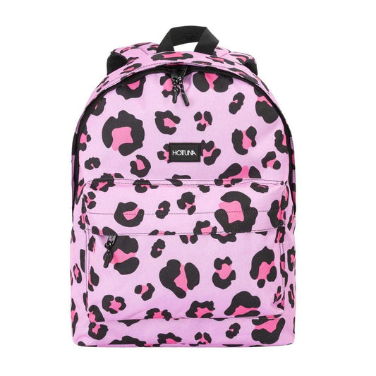 Pink - Front - Hot Tuna Campus Leopard Print Polyester School Backpack