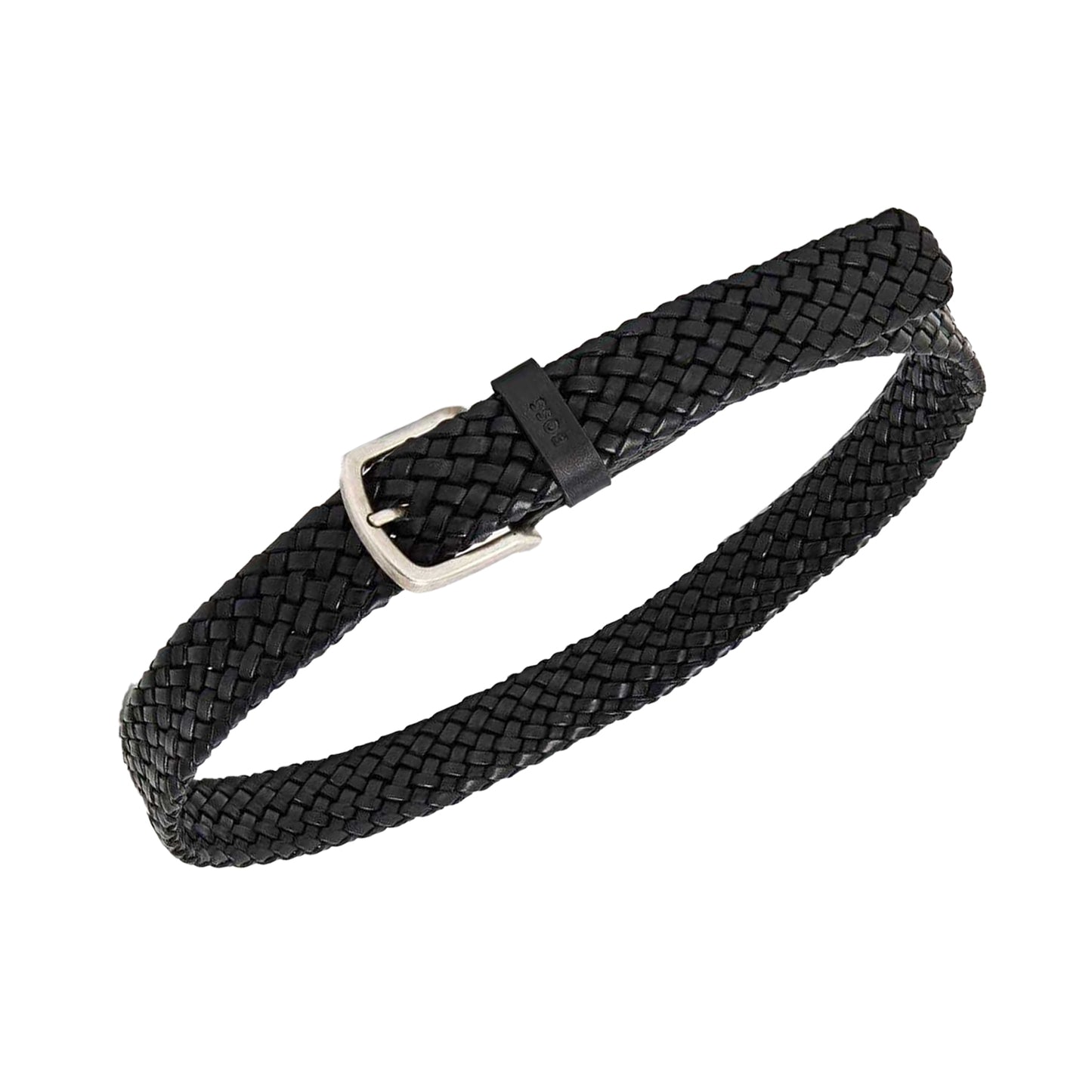 Black - Side - Boss Mens Braided Leather Casual Belt