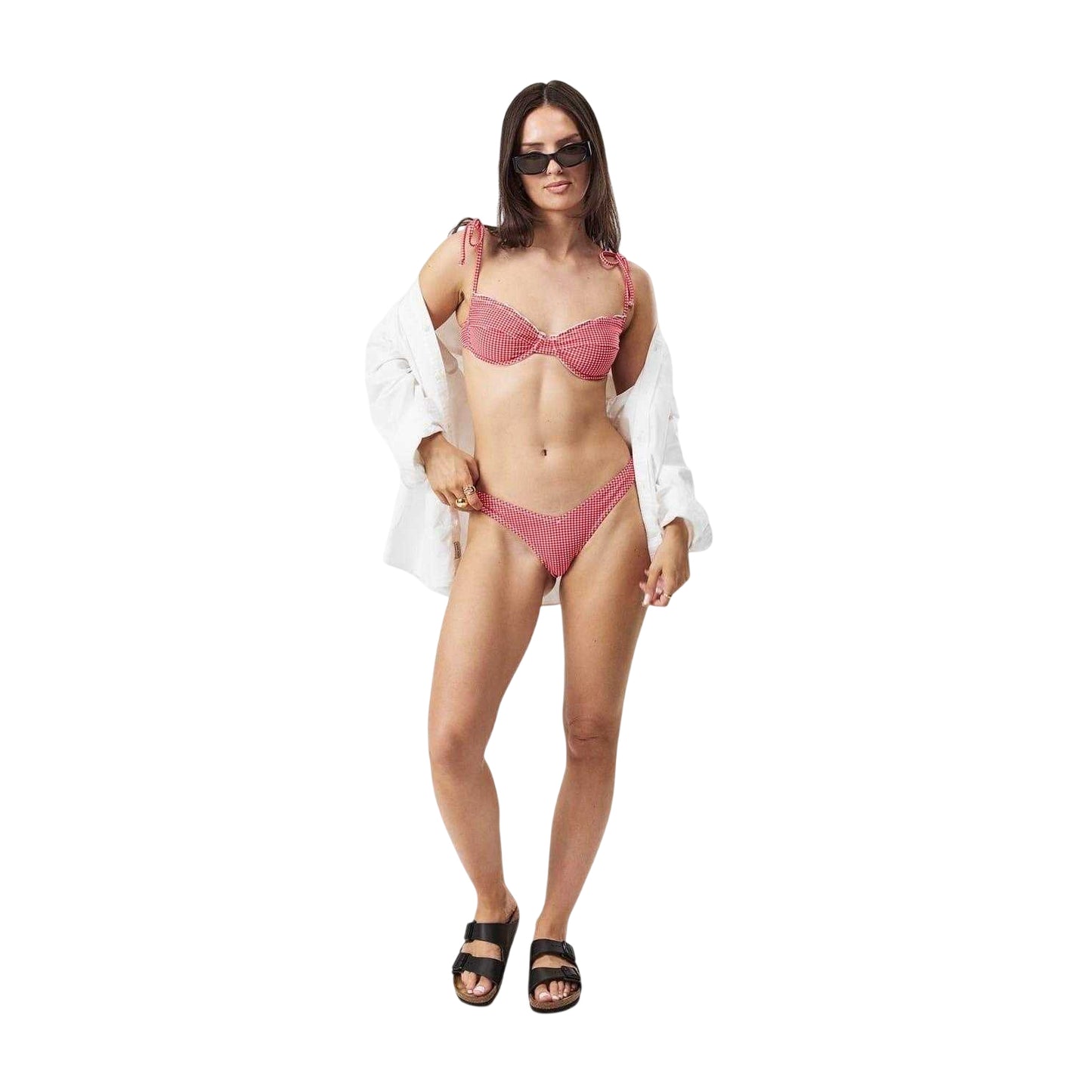 Red - Pack Shot - Jack Wills Womens-Ladies Gingham Bikini Bottoms