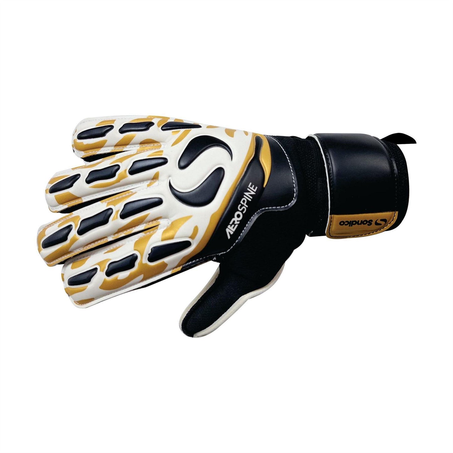 Black-Gold - Pack Shot - Sondico Unisex Adult Aerospine Goalkeeper Gloves