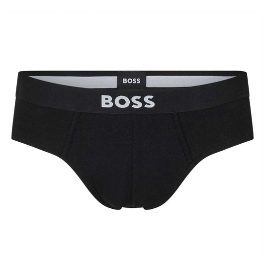 Black - Front - Boss Mens Logo Cotton Briefs (Pack of 3)