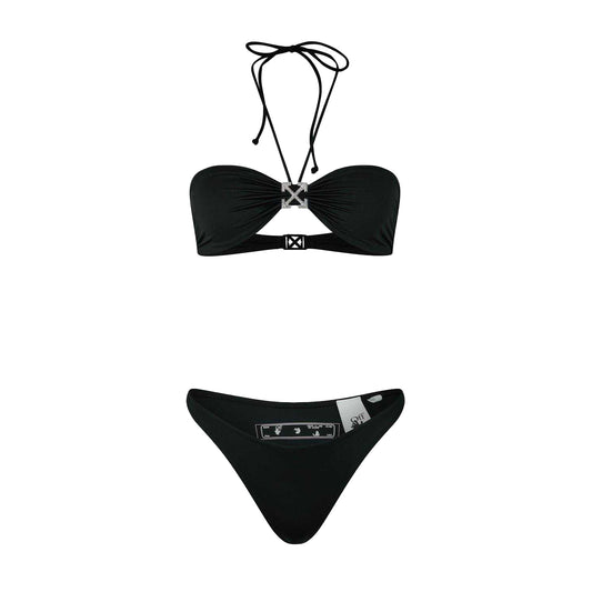 Black - Front - Off White Womens-Ladies Arrow Logo Bikini Top Set