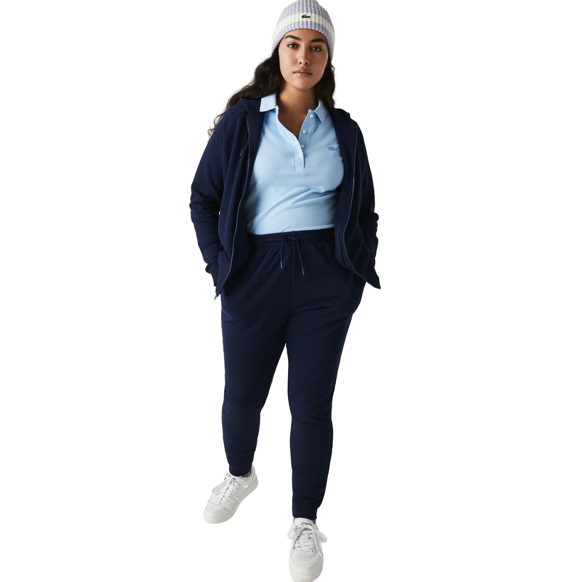 Navy - Side - Lacoste Womens-Ladies Fleece Lightweight Jogging Bottoms