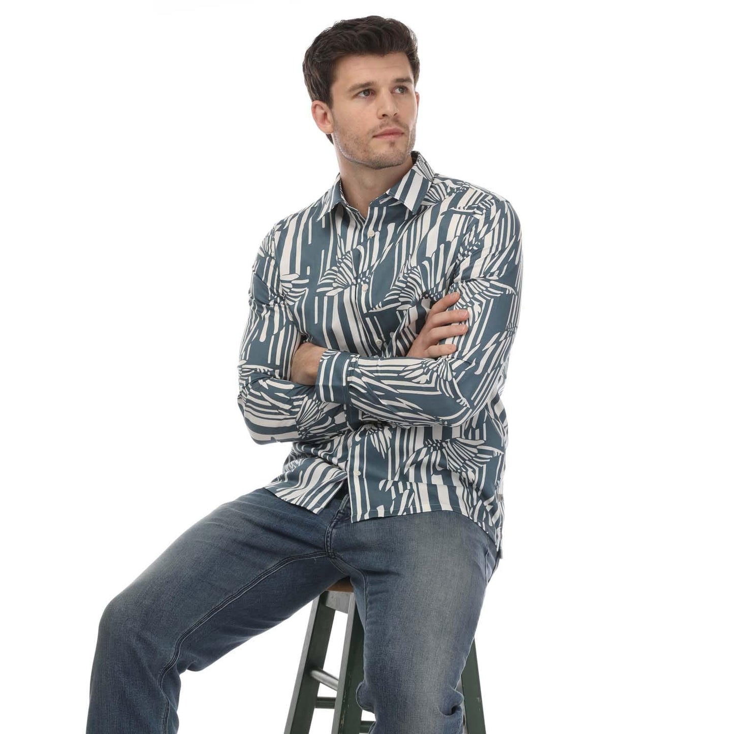Blue - Side - Ted Baker Mens Chorley Butterfly Stripe Shirt