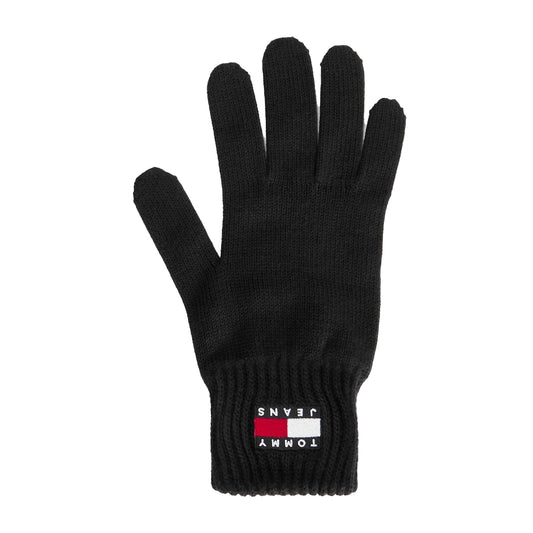 Black - Front - Tommy Jeans Womens-Ladies Knitted Flag Logo Winter Gloves