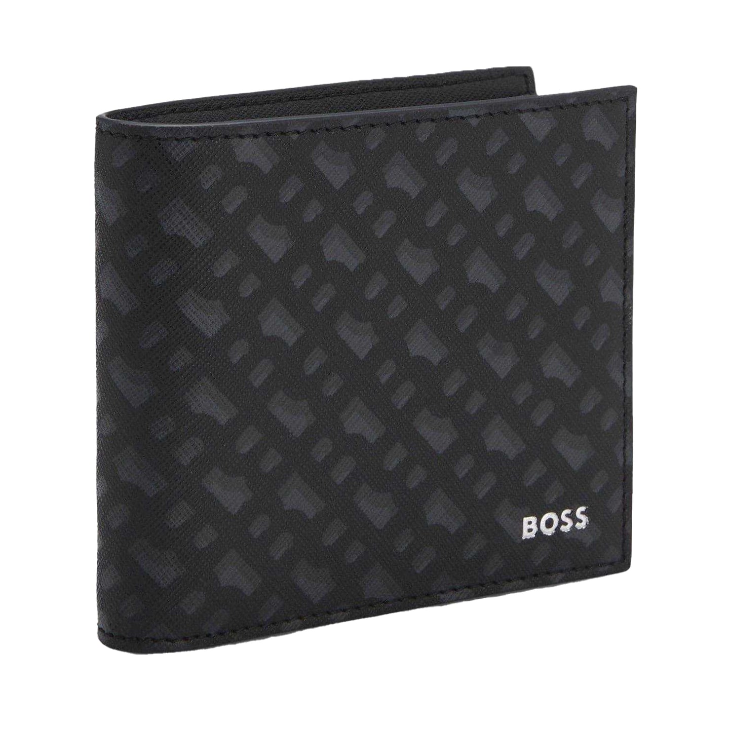 Black - Back - Boss Zair Geometric Pattern Leather Wallet