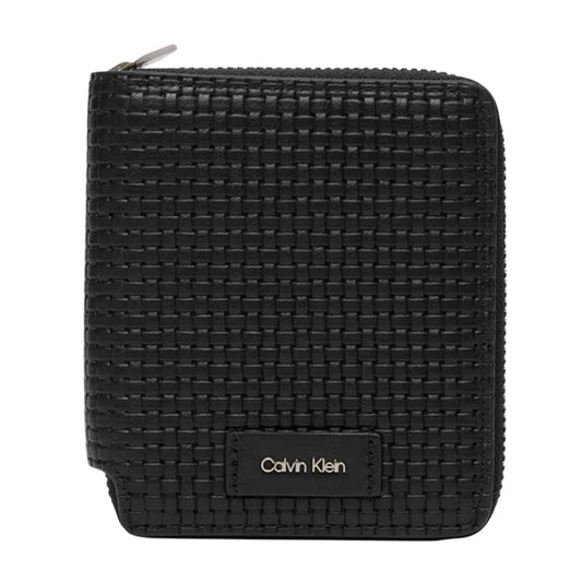 Black - Front - Calvin Klein Basket Weave Leather Wallet