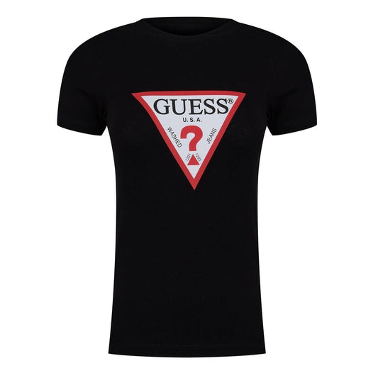 Jet Black - Front - Guess Womens-Ladies Logo Cotton T-Shirt
