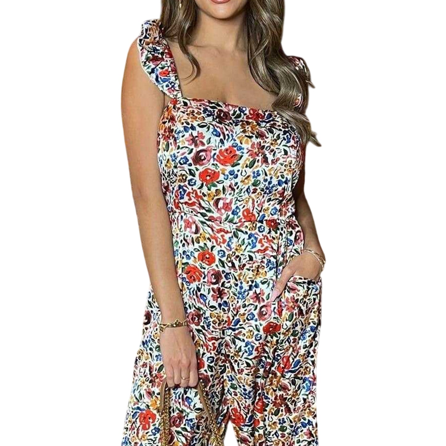 Floral-Multicoloured - Side - AX Paris Womens-Ladies Floral Polyester Jumpsuit