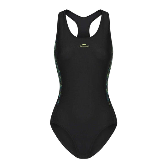 Black-Green Print - Front - Slazenger Womens-Ladies One Piece Swimsuit