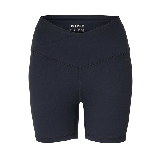 Black - Front - USA Pro Womens-Ladies Wrap Front High Waist Cycling Shorts