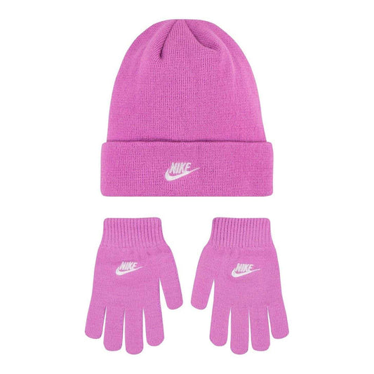 Playful Pink - Front - Nike Childrens-Kids Logo Beanie & Gloves Set