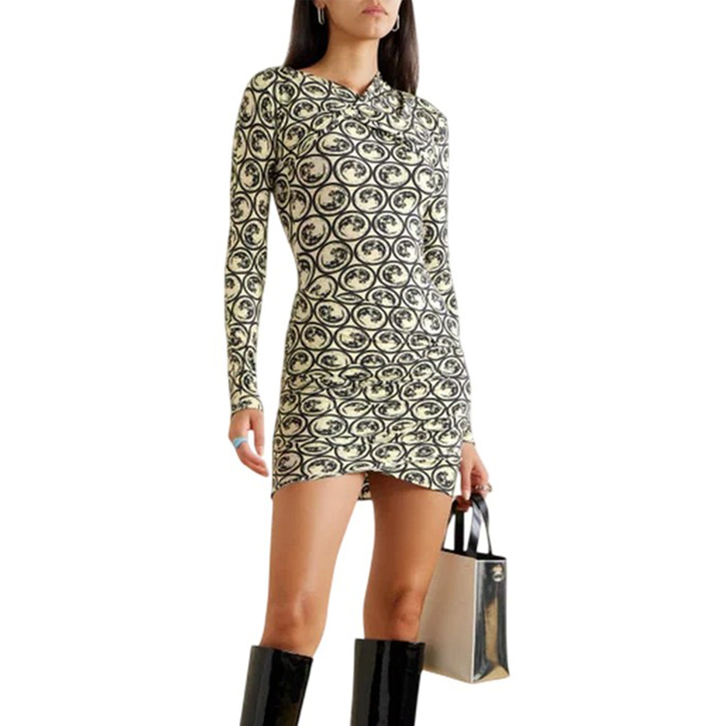 White-Black Print - Side - Off White Womens-Ladies All-Over Print Mini Dress