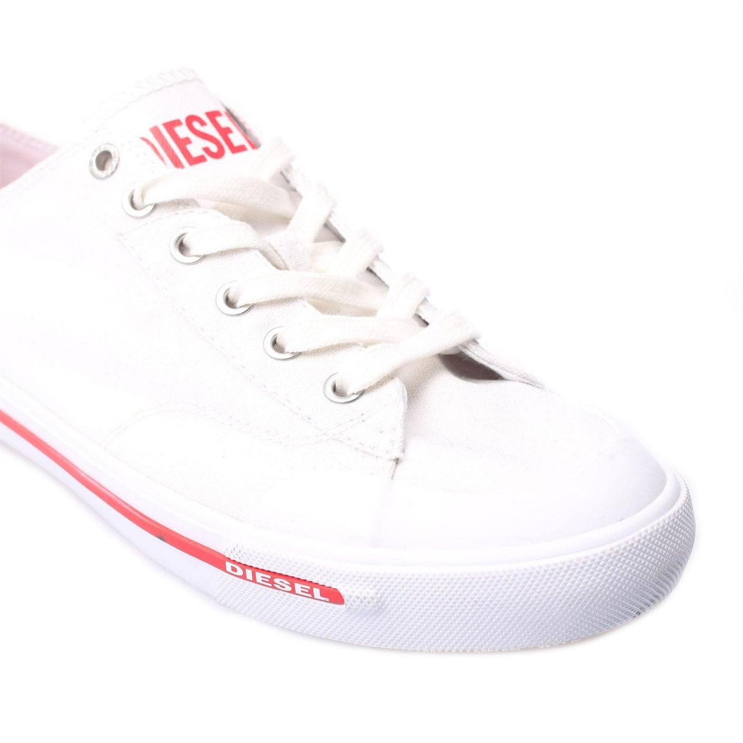 White - Pack Shot - Diesel Mens S-Athos Stripe Detail Canvas Trainers