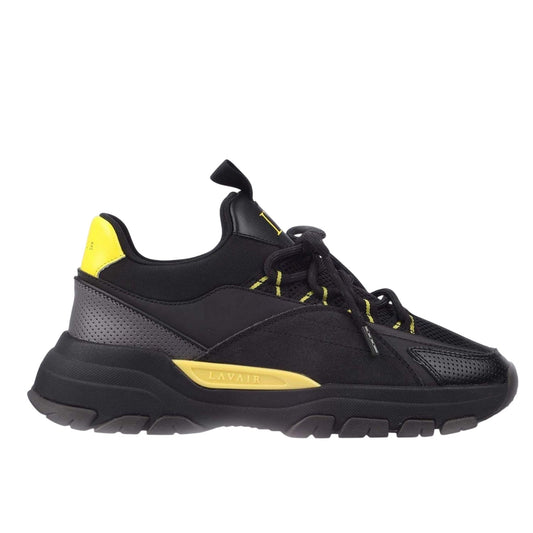 Black-Yellow - Front - Lavair Mens Creator Evo Suede Trainers