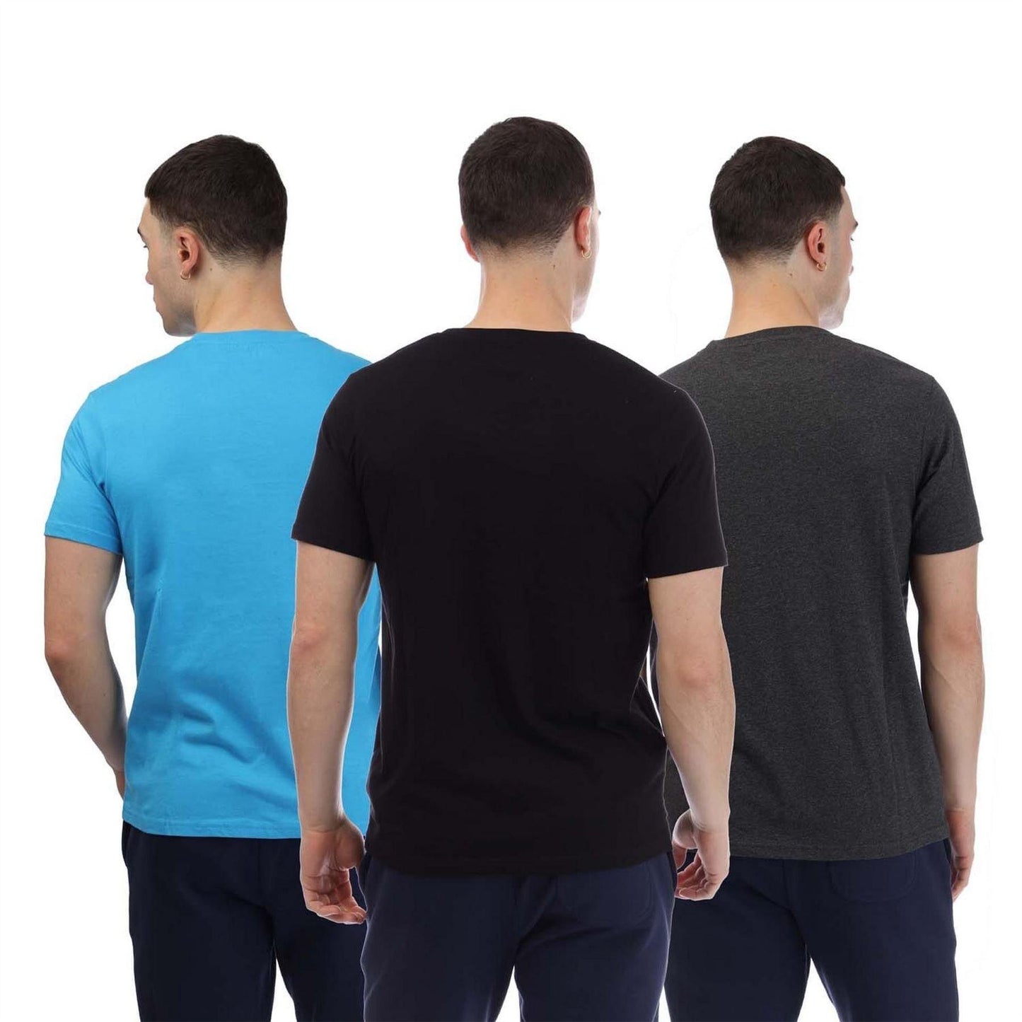 Grey-Blue-Black - Back - Bench Mens Logo Cotton T-Shirt (Pack of 3)