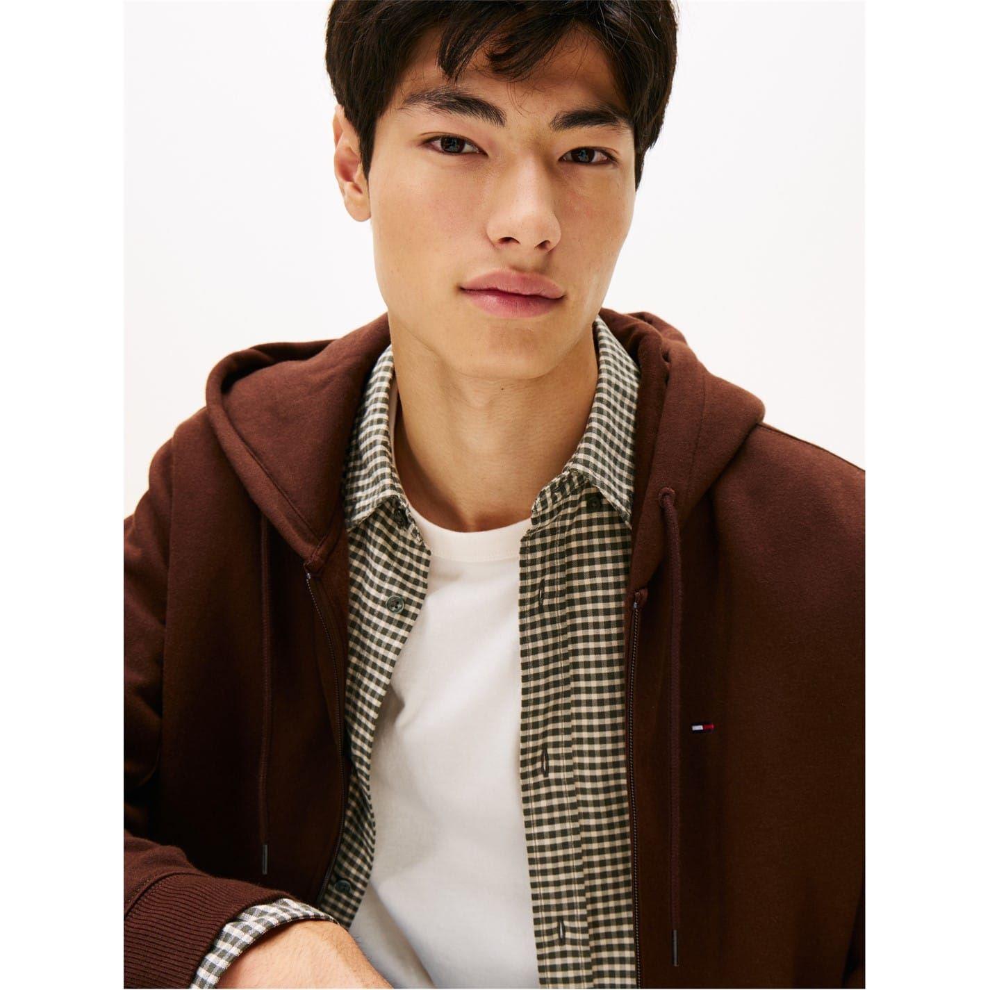 Brown - Pack Shot - Tommy Jeans Mens Lightweight Full Zip Hoodie