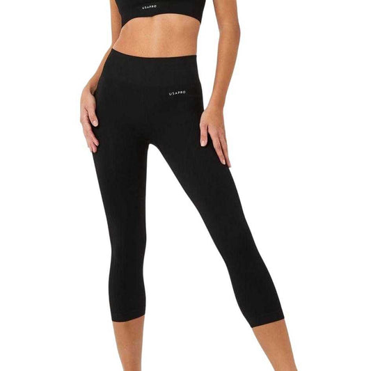 Black - Front - USA Womens-Ladies Pro Cropped 3-4 Leggings