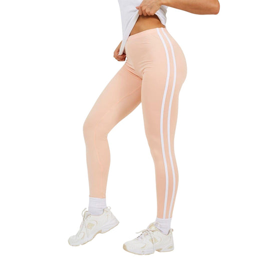 Peach-White - Front - Brave Soul Womens-Ladies Elasticated Stripe Detail Leggings