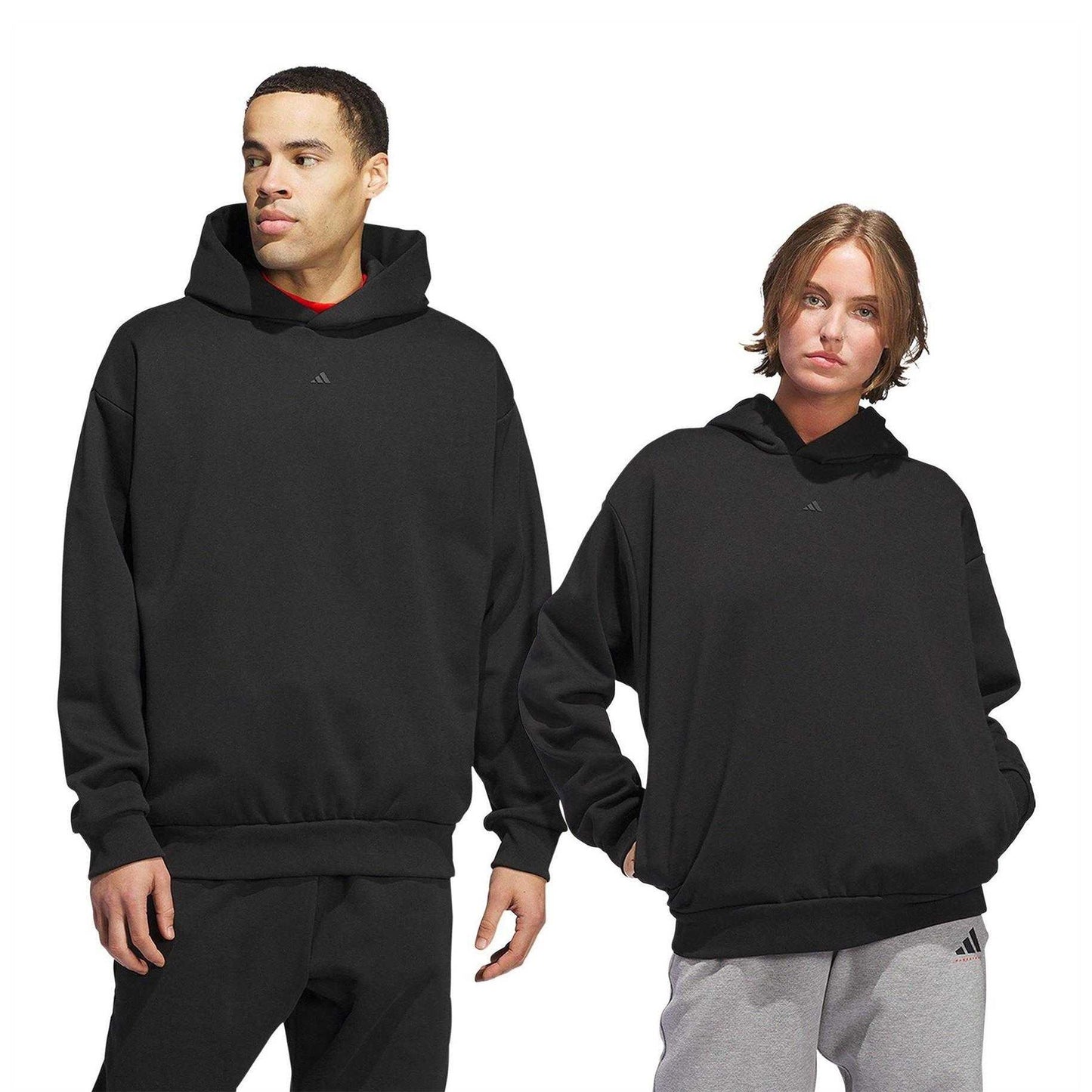 Black - Lifestyle - Adidas Unisex Adult Relaxed Fit Basketball Hoodie