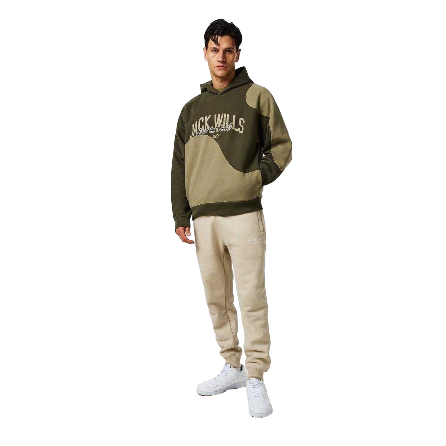 Leaf Green-Trek Green - Pack Shot - Jack Wills Mens Colour Block Drop Sleeve Hoodie