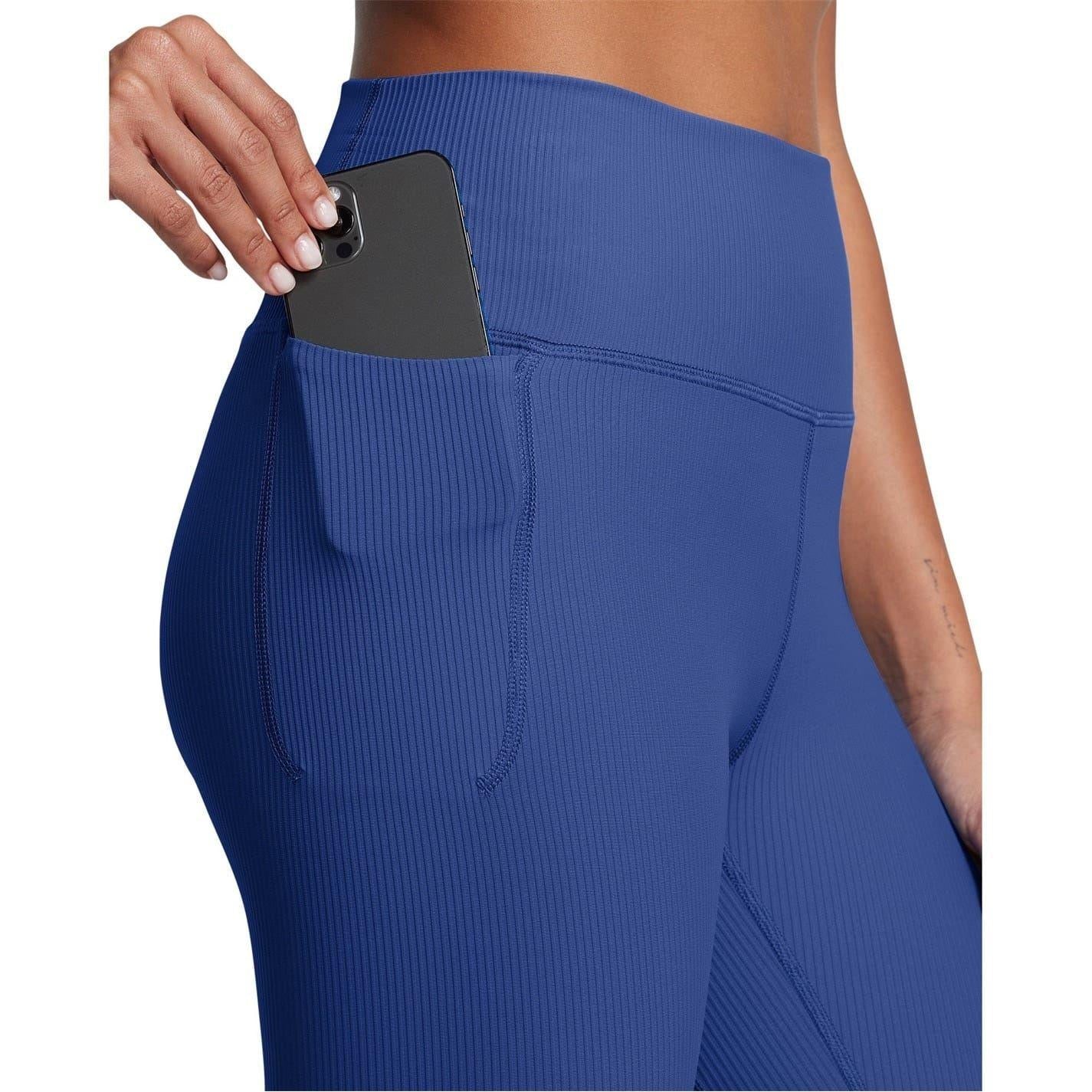 Blue - Pack Shot - Under Armour Womens-Ladies Meridian Ribbed High Rise Leggings