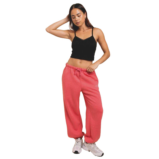 Bright Pink - Front - Daisy Street Womens-Ladies LA Joggers