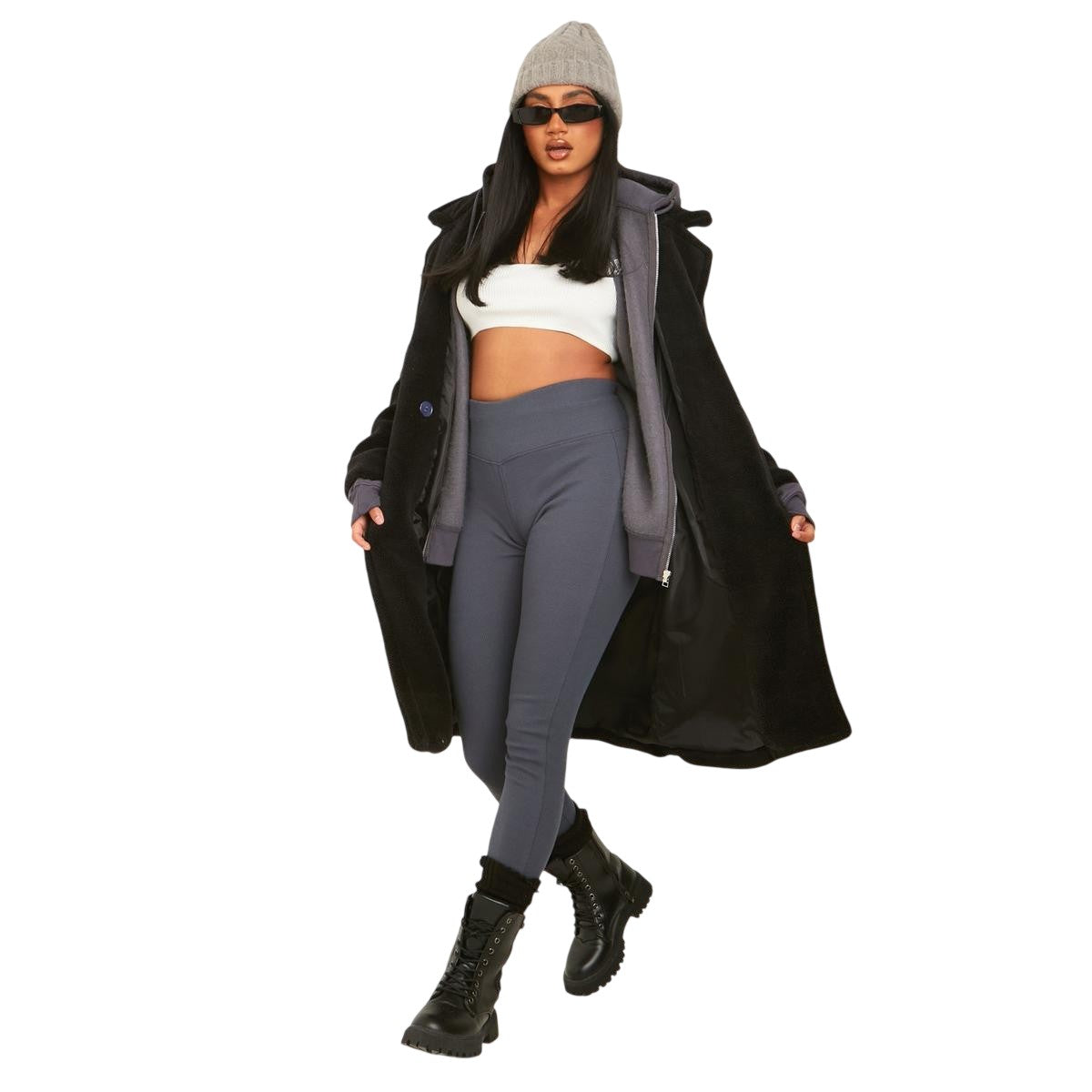 Charcoal - Back - Missy Empire Womens-Ladies Ribbed High Waist Leggings