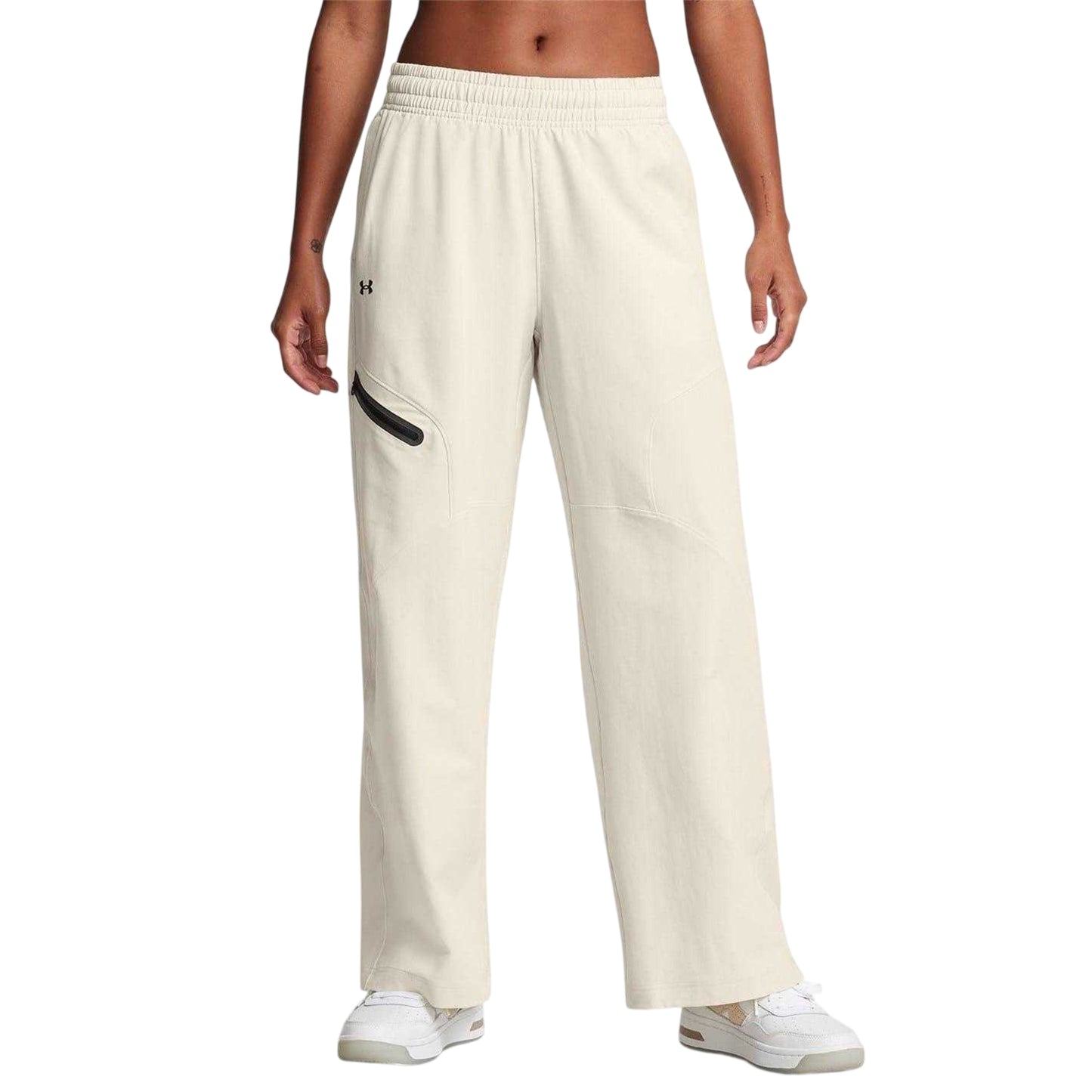 White - Side - Under Armour Womens-Ladies Unstoppable Woven Zip Pocket Relaxed Fit Joggers