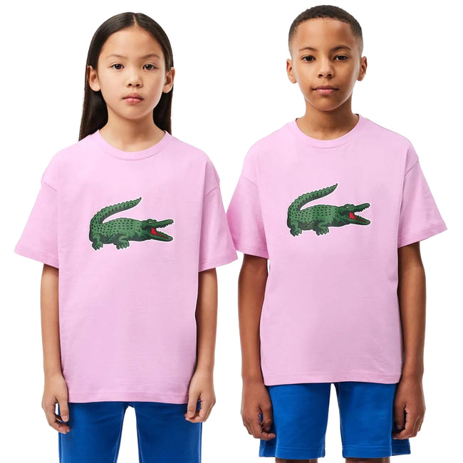 Pink - Side - Lacoste Childrens-Kids Graphic Print Cotton T-Shirt