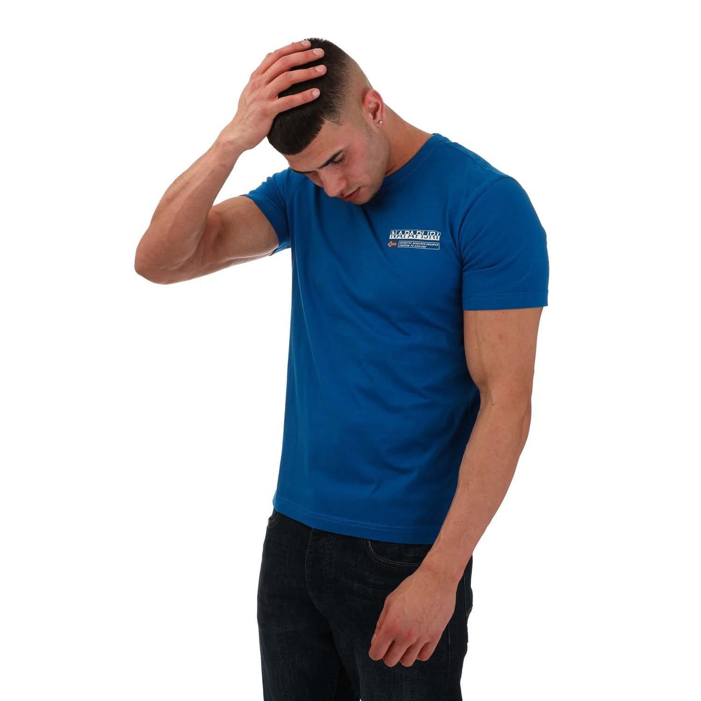 Blue - Side - Napapijri Mens Kasba Logo Crew Neck T-Shirt
