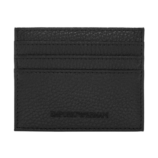 Black - Front - Emporio Armani Unisex Adult Logo Grain Leather Card Holder