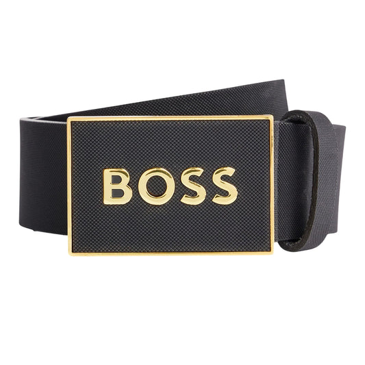 Black-Gold - Front - Boss Logo Leather Belt