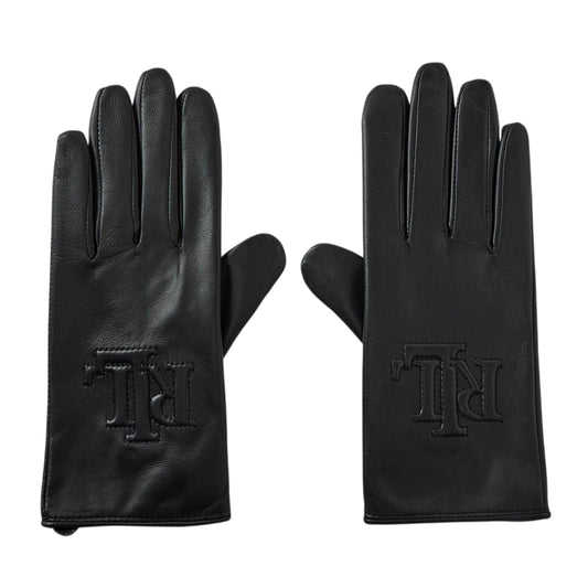 Black - Front - Ralph Lauren Logo Leather Embossed Gloves
