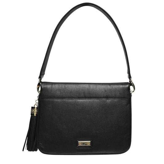 Black - Front - Biba Gretal Logo Leather Crossbody Bag