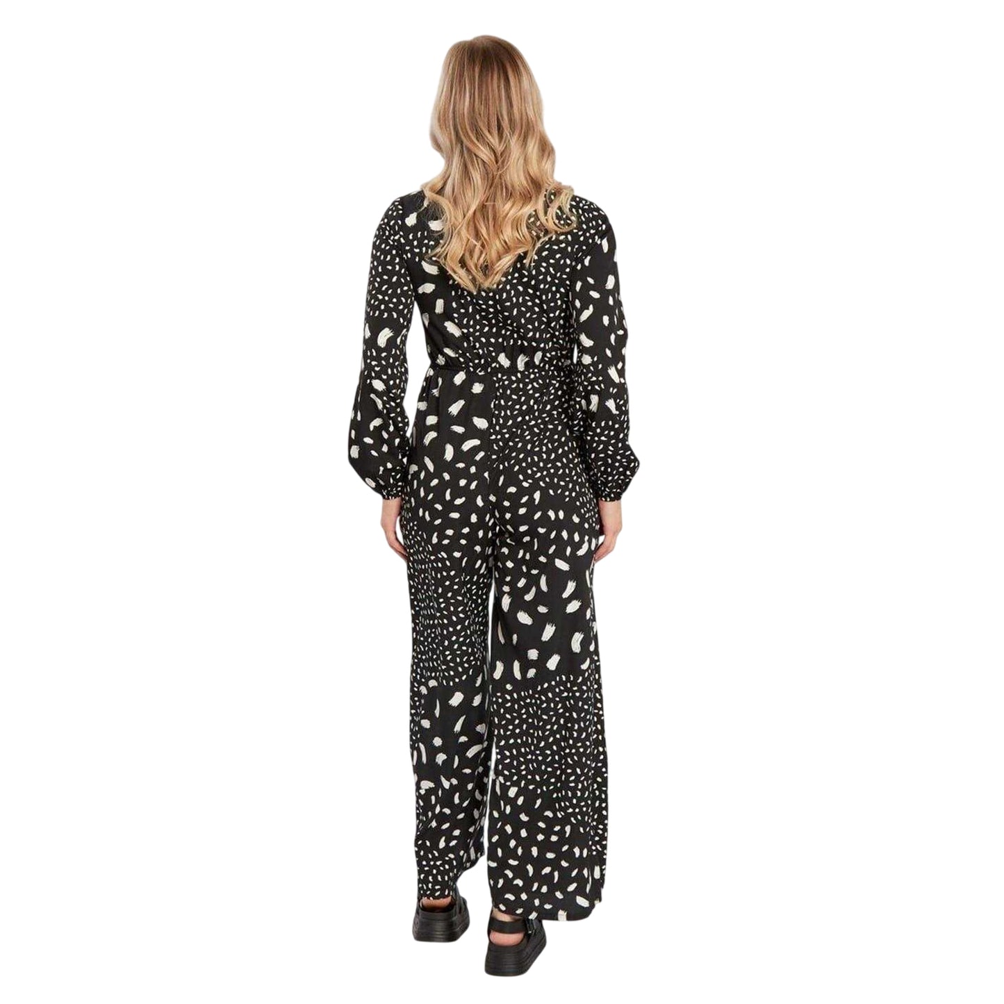 Black-White - Back - Influence Womens-Ladies Relaxed Fit Long-Sleeved Jumpsuit