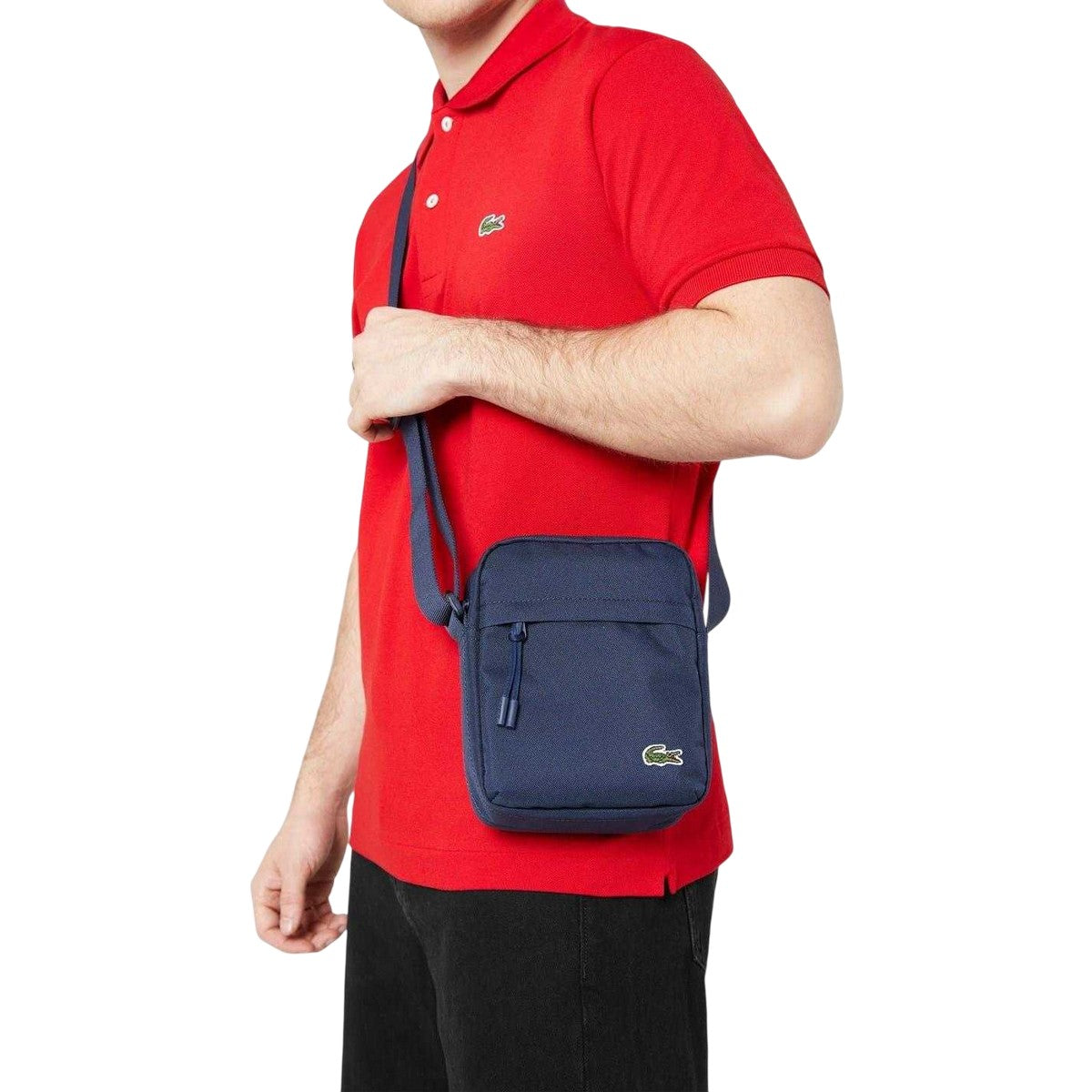Navy - Pack Shot - Lacoste Vertical Canvas Camera Bag