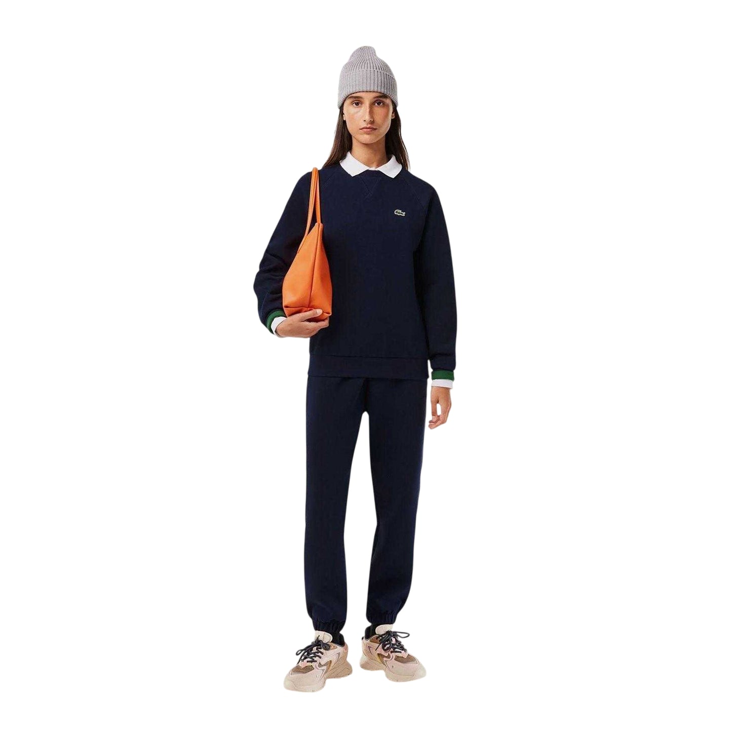 Navy - Side - Lacoste Womens-Ladies Embroidered Logo Cotton Blend Sweatshirt