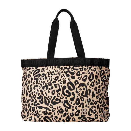 Brown-Black - Front - Hugo Womens-Ladies Becky Leopard Print Tote Bag
