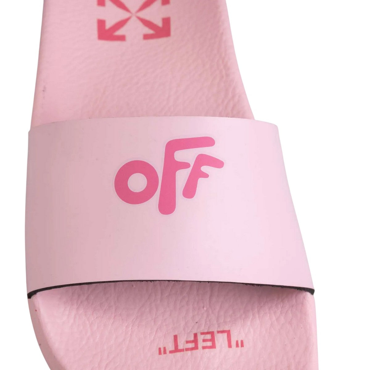 Pink - Close up - Off White Childrens-Kids Leather Pool Sliders