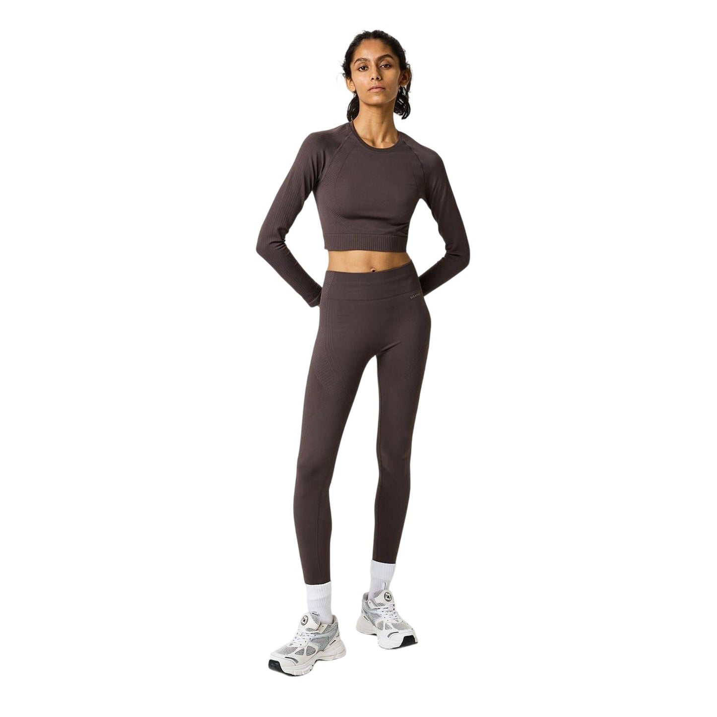 Espresso - Lifestyle - USA Pro Womens-Ladies Seamless Long-Sleeved Crop Top