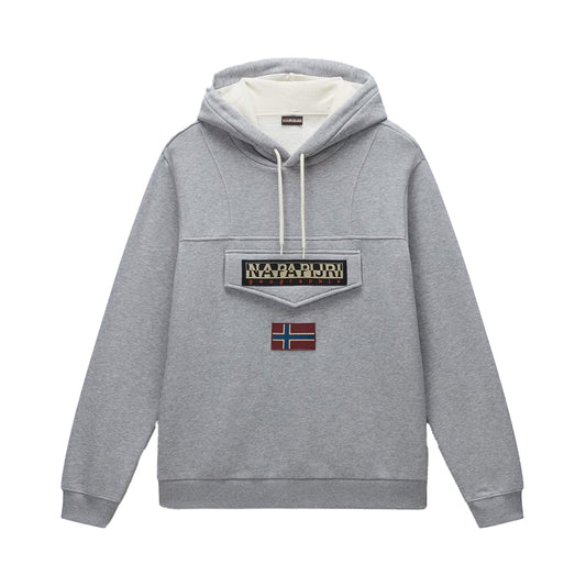 Grey Marl - Front - Napapijri Mens Logo Cotton Hoodie