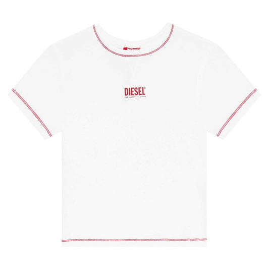 White - Front - Diesel Womens-Ladies Maddie Slim Crop T-Shirt