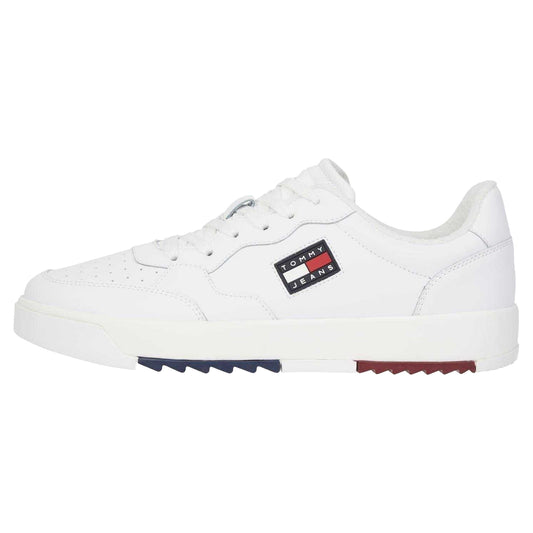 White - Front - Tommy Jeans Mens Leather Basketball Trainers