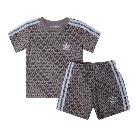 Grey - Front - Adidas Childrens-Kids Originals Cotton Blend Shirt And Shorts Set